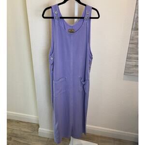 AMI Purple Maxi Shift Dress Sleeveless Pocket Tencel Pullover Button Size Medium